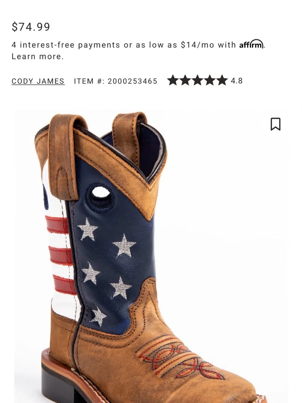 Kids Tan Western Boots with American Flag Design